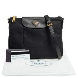 Pre Owned Prada Black Nylon and Leather Trim Messenger Bag