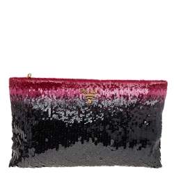 Pre Owned Prada Multicolor Sequin Top Zip Pouch