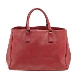 Pre Owned Prada Red Saffiano Lux Leather Large Gardener's Tote