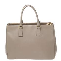 Pre Owned Prada Grey Saffiano Lux Leather Large Double Zip Tote