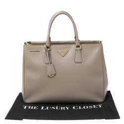 Pre Owned Prada Grey Saffiano Lux Leather Large Double Zip Tote