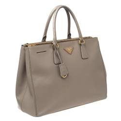 Pre Owned Prada Grey Saffiano Lux Leather Large Double Zip Tote