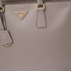 Pre Owned Prada Grey Saffiano Lux Leather Large Double Zip Tote