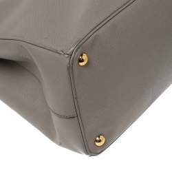 Pre Owned Prada Grey Saffiano Lux Leather Large Double Zip Tote