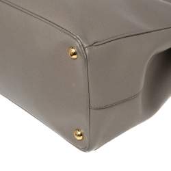 Pre Owned Prada Grey Saffiano Lux Leather Large Double Zip Tote
