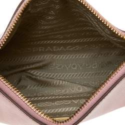 Pre Owned Prada Pink/White Saffiano Leather Mini Pochette