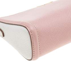 Pre Owned Prada Pink/White Saffiano Leather Mini Pochette
