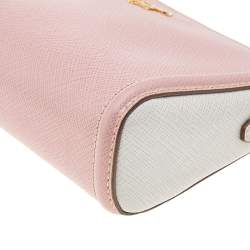 Pre Owned Prada Pink/White Saffiano Leather Mini Pochette