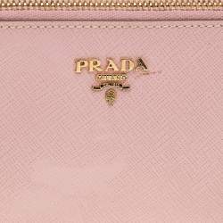 Pre Owned Prada Pink/White Saffiano Leather Mini Pochette