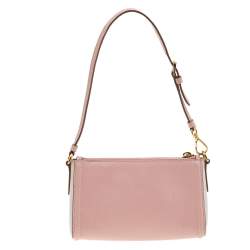 Pre Owned Prada Pink/White Saffiano Leather Mini Pochette