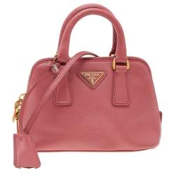 Pre Owned Prada Pink Saffiano Leather Mini Promenade Satchel