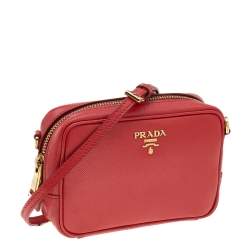 Pre Owned Prada Red Saffiano Lux Leather Mini Camera Crossbody Bag