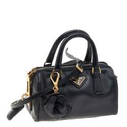 Pre Owned Prada Black Saffiano Leather Mini Bauletto Satchel