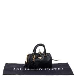 Pre Owned Prada Black Saffiano Leather Mini Bauletto Satchel