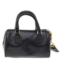 Pre Owned Prada Black Saffiano Leather Mini Bauletto Satchel