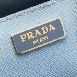 Pre Owned Prada Light Blue Saffiano Leather Mini Galleria Double Zip Tote