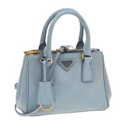 Pre Owned Prada Light Blue Saffiano Leather Mini Galleria Double Zip Tote