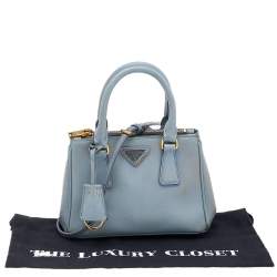 Pre Owned Prada Light Blue Saffiano Leather Mini Galleria Double Zip Tote