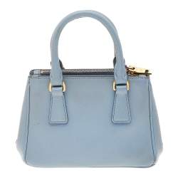 Pre Owned Prada Light Blue Saffiano Leather Mini Galleria Double Zip Tote