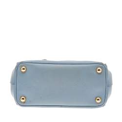 Pre Owned Prada Light Blue Saffiano Leather Mini Galleria Double Zip Tote