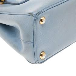 Pre Owned Prada Light Blue Saffiano Leather Mini Galleria Double Zip Tote