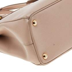 Pre Owned Prada Beige Saffiano Lux Leather Small Galleria Double Zip Tote