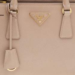 Pre Owned Prada Beige Saffiano Lux Leather Small Galleria Double Zip Tote