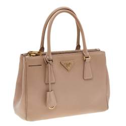 Pre Owned Prada Beige Saffiano Lux Leather Small Galleria Double Zip Tote