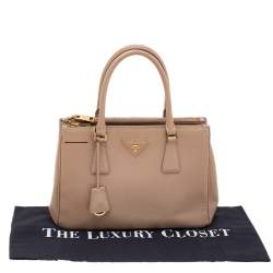 Pre Owned Prada Beige Saffiano Lux Leather Small Galleria Double Zip Tote