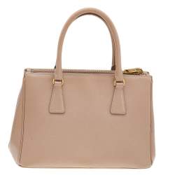 Pre Owned Prada Beige Saffiano Lux Leather Small Galleria Double Zip Tote