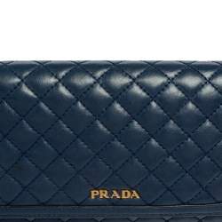 Pre Owned Prada Blue Quilted Leather Wallet on Chain