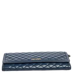 Pre Owned Prada Blue Quilted Leather Wallet on Chain