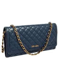 Pre Owned Prada Blue Quilted Leather Wallet on Chain