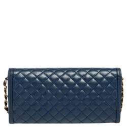 Pre Owned Prada Blue Quilted Leather Wallet on Chain