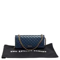 Pre Owned Prada Blue Quilted Leather Wallet on Chain