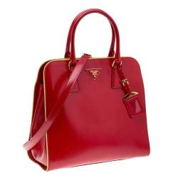 Pre Owned Prada Red Patent Leather Open Satchel