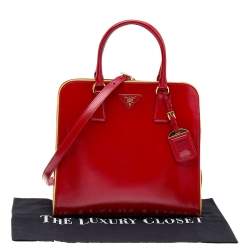 Pre Owned Prada Red Patent Leather Open Satchel