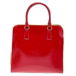 Pre Owned Prada Red Patent Leather Open Satchel