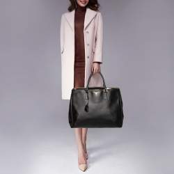 Pre Owned Prada Black Saffiano Lux Leather Executive Galleria Double Zip Tote
