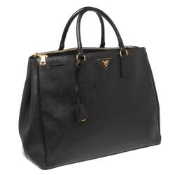 Pre Owned Prada Black Saffiano Lux Leather Executive Galleria Double Zip Tote