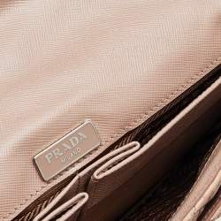 Pre Owned Prada Beige Floral Print Quilted Silk Flap Shoulder Bag