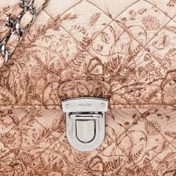 Pre Owned Prada Beige Floral Print Quilted Silk Flap Shoulder Bag
