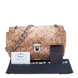 Pre Owned Prada Beige Floral Print Quilted Silk Flap Shoulder Bag
