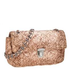 Pre Owned Prada Beige Floral Print Quilted Silk Flap Shoulder Bag