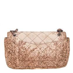 Pre Owned Prada Beige Floral Print Quilted Silk Flap Shoulder Bag