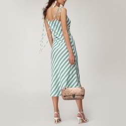 Pre Owned Prada Beige Floral Print Quilted Silk Flap Shoulder Bag