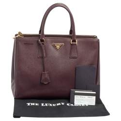 Pre Owned Prada Burgundy Saffiano Lux Leather Large Galleria Tote