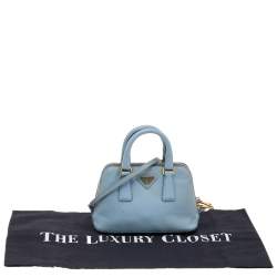 Pre Owned Prada Blue Saffiano Lux Leather Mini Promenade Crossbody Bag