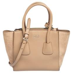 Pre Owned Prada Beige Leather And Suede Twin Pocket Double Handle Tote