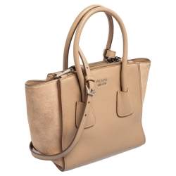 Pre Owned Prada Beige Leather And Suede Twin Pocket Double Handle Tote